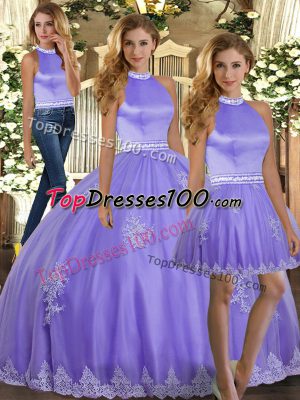 Appliques Quinceanera Dresses Lavender Backless Sleeveless Floor Length