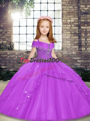 Fashion Tulle Straps Sleeveless Lace Up Beading Pageant Gowns in Lilac