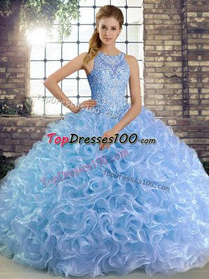 Scoop Sleeveless Lace Up Quinceanera Dresses Lavender Fabric With Rolling Flowers