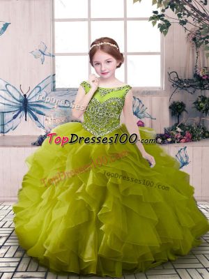Olive Green Sleeveless Organza Zipper Pageant Dress Wholesale for Party and Sweet 16 and Wedding Party