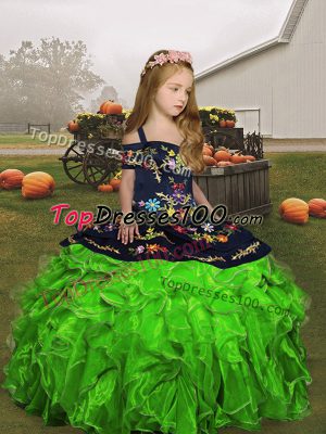 High Class Sleeveless Organza Lace Up Little Girl Pageant Gowns for Party and Wedding Party