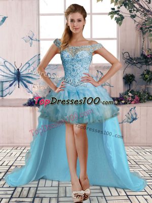 Sleeveless Beading and Ruffles Lace Up Hoco Dress