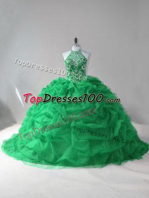 Pretty Ball Gowns Sleeveless Green Ball Gown Prom Dress Court Train Lace Up
