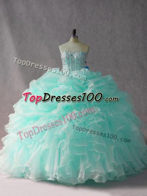 Sleeveless Brush Train Beading and Ruffles and Pick Ups Side Zipper Ball Gown Prom Dress