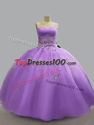 Fashion Lavender Sweet 16 Dress Sweet 16 and Quinceanera with Beading Sweetheart Sleeveless Lace Up