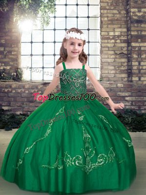 Dark Green Little Girls Pageant Dress Wholesale Party and Military Ball and Wedding Party with Beading Straps Sleeveless Lace Up