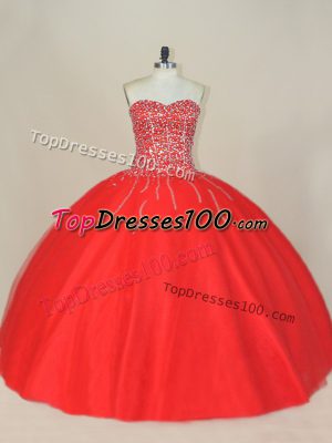 High Quality Sweetheart Sleeveless Tulle Quinceanera Dresses Beading Lace Up