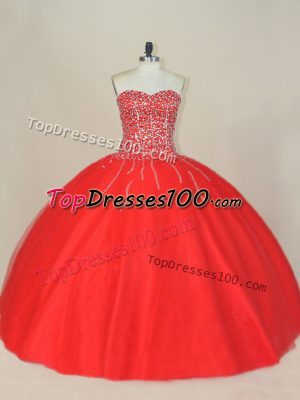 High Quality Sweetheart Sleeveless Tulle Quinceanera Dresses Beading Lace Up