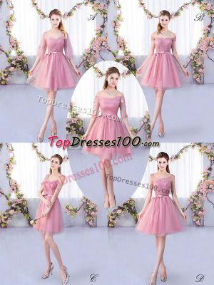 Custom Design Pink Lace Up Dama Dress Appliques and Belt Half Sleeves Mini Length