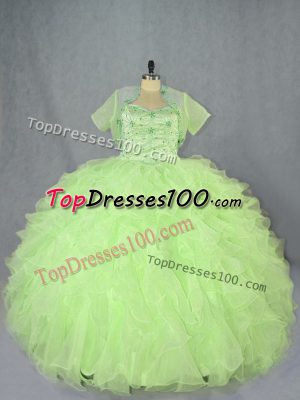 Delicate Yellow Green Ball Gowns Sweetheart Sleeveless Organza Floor Length Lace Up Beading and Ruffles Vestidos de Quinceanera