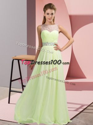 Dramatic Floor Length Yellow Green Prom Dress Scoop Sleeveless Backless