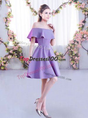 A-line Quinceanera Dama Dress Lavender Off The Shoulder Chiffon Short Sleeves Mini Length Zipper