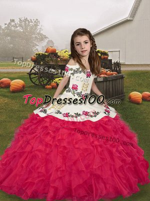 Organza Sleeveless Floor Length Kids Pageant Dress and Embroidery and Ruffles