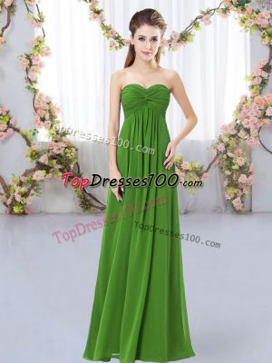 Green Chiffon Zipper Dama Dress for Quinceanera Sleeveless Floor Length Ruching