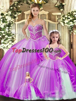 Stylish Sweetheart Sleeveless Lace Up 15th Birthday Dress Lavender Tulle
