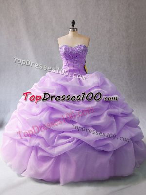 Amazing Lavender Lace Up Sweet 16 Dress Beading and Pick Ups Sleeveless Floor Length