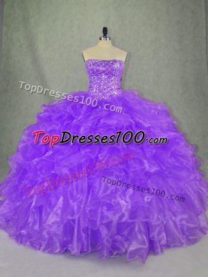 Best Selling Ball Gowns Sweet 16 Dress Purple Strapless Organza Sleeveless Floor Length Lace Up