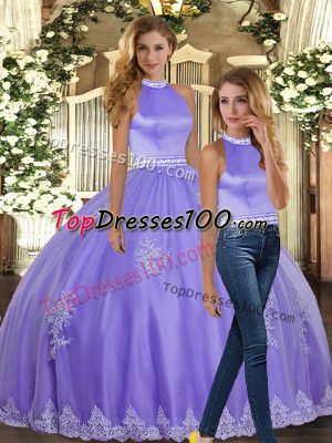 On Sale Lavender Quinceanera Gown Sweet 16 and Quinceanera with Appliques Halter Top Sleeveless Backless