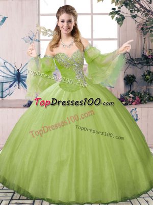 Classical Sweetheart Long Sleeves Tulle Ball Gown Prom Dress Beading Lace Up
