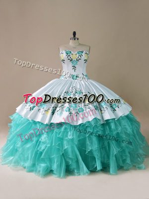 Top Selling Sweetheart Sleeveless Organza Quinceanera Dresses Embroidery and Ruffles Lace Up