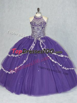 New Style Halter Top Sleeveless Tulle 15 Quinceanera Dress Beading Lace Up