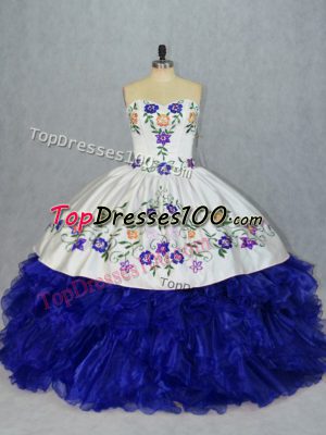 Pretty Royal Blue Ball Gowns Sweetheart Sleeveless Tulle Floor Length Lace Up Beading and Embroidery Sweet 16 Dresses