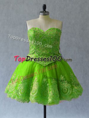 Exquisite Sleeveless Mini Length Appliques and Embroidery Lace Up Evening Dress with