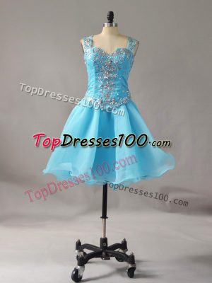 New Arrival Sleeveless Organza Mini Length Zipper Teens Party Dress in Aqua Blue with Beading