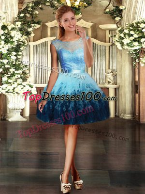 Scoop Sleeveless Pageant Dress Toddler Mini Length Lace and Ruffles Multi-color Tulle