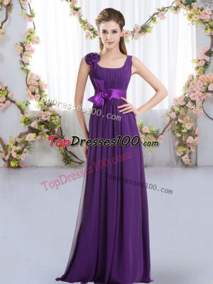Delicate Purple Wedding Party Dress Wedding Party with Belt and Hand Made Flower Straps Sleeveless Zipper