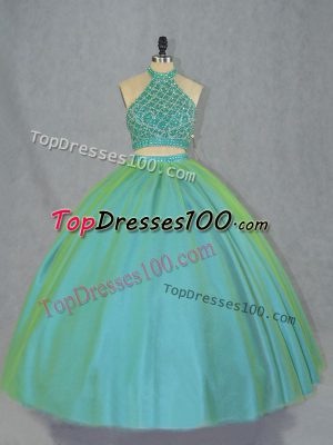 Artistic Halter Top Sleeveless Ball Gown Prom Dress Beading Green Tulle