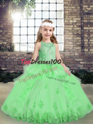 Yellow Green High School Pageant Dress Party and Wedding Party with Appliques Scoop Sleeveless Lace Up