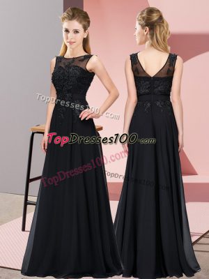 High Class Beading and Appliques Bridesmaid Dress Black Zipper Sleeveless Floor Length