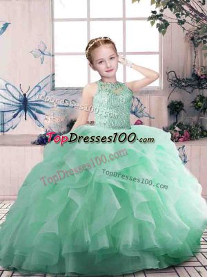 Floor Length Ball Gowns Sleeveless Apple Green Kids Formal Wear Zipper