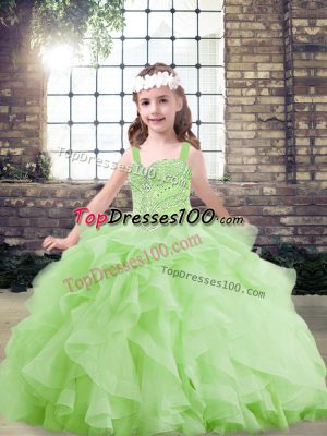 Exquisite Straps Sleeveless Lace Up Pageant Gowns For Girls Yellow Green Tulle