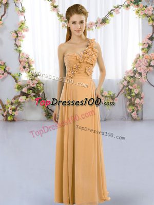 One Shoulder Sleeveless Chiffon Bridesmaid Gown Hand Made Flower Lace Up