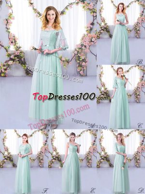 New Style Light Blue Empire Tulle Off The Shoulder Half Sleeves Lace and Belt Floor Length Side Zipper Dama Dress for Quinceanera