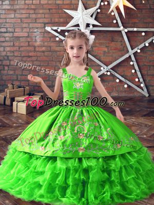 Embroidery and Ruffled Layers Little Girls Pageant Dress Wholesale Lace Up Sleeveless Floor Length