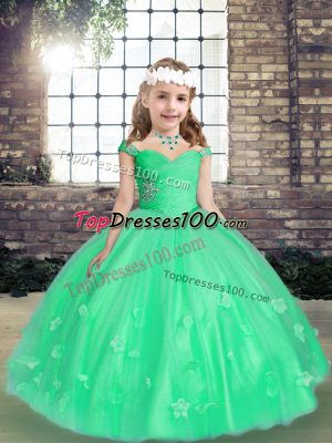 Straps Sleeveless Lace Up Little Girls Pageant Dress Wholesale Green Tulle