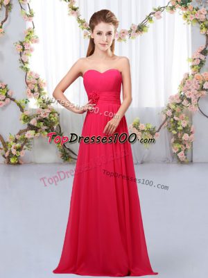 Sweetheart Sleeveless Damas Dress Floor Length Hand Made Flower Hot Pink Chiffon