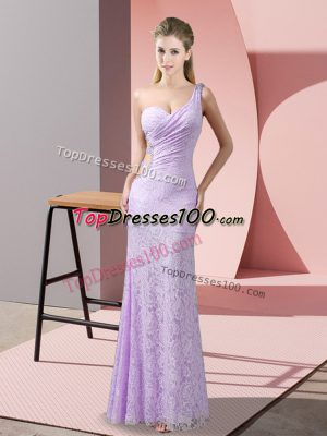 Delicate Floor Length Criss Cross Party Dress Lavender for Prom and Party with Beading and Lace