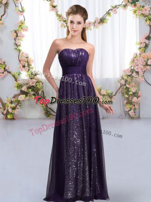 Dark Purple Bridesmaid Gown Wedding Party with Sequins Sweetheart Sleeveless Lace Up