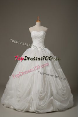 High Quality Sweetheart Sleeveless Fabric With Rolling Flowers Wedding Gown Ruching Brush Train Lace Up