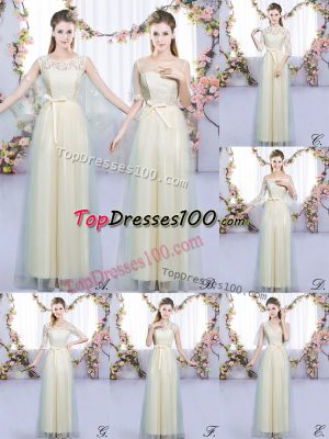 Customized Champagne Lace Up Scoop Lace and Bowknot Damas Dress Tulle Sleeveless