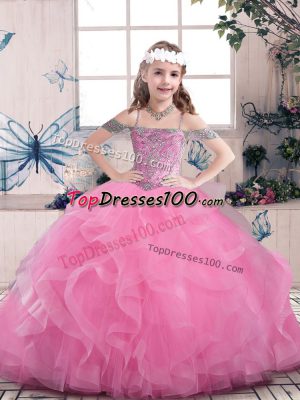 Ball Gowns Pageant Dress for Womens Lilac Off The Shoulder Tulle Sleeveless Floor Length Lace Up