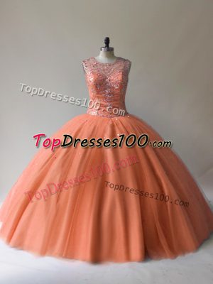 Orange Scoop Neckline Beading Sweet 16 Quinceanera Dress Sleeveless Lace Up