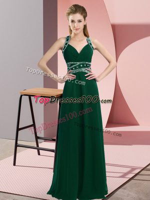 Dark Green Chiffon Backless Straps Sleeveless Floor Length Prom Party Dress Beading