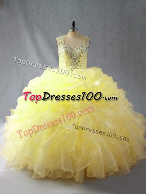 Fitting Yellow Sleeveless Floor Length Beading and Ruffles Zipper Quinceanera Dresses