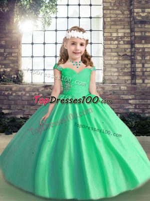 Apple Green Pageant Dress for Teens Party and Wedding Party with Beading Straps Sleeveless Lace Up