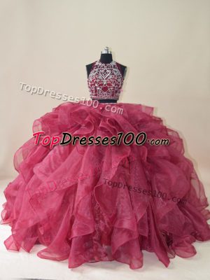 Customized Sleeveless Brush Train Beading and Ruffles Backless Ball Gown Prom Dress